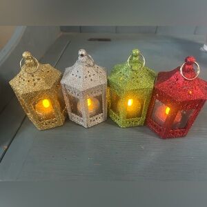 Festive LED Glitter Lantern Set - Gold, Silver, Green, Red